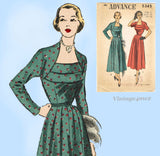 Advance 5345: 1940s Misses Elegant Dinner Dress Sz 30 B Vintage Sewing Pattern