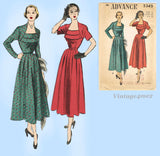 Advance 5345: 1940s Misses Elegant Dinner Dress Sz 30 B Vintage Sewing Pattern