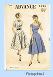 1950s Vintage Advance Sewing Pattern 6120 Misses Scalloped Cocktail Dress 32 B