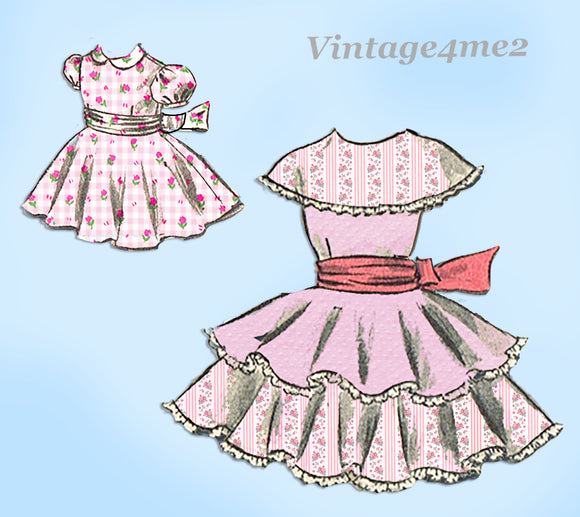 1950s Vintage Advance Sewing Pattern 6275 Sweet Little Girls Party Dress Sz 10