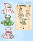 1950s Vintage Advance Sewing Pattern 6275 Sweet Little Girls Party Dress Sz 10