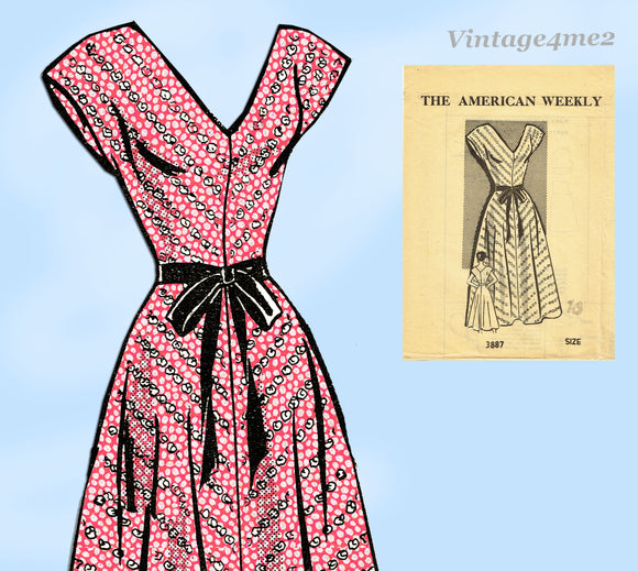 1950s Vintage American Weekly Sewing Pattern 3887 Uncut Misses Afternoon Dress 34B