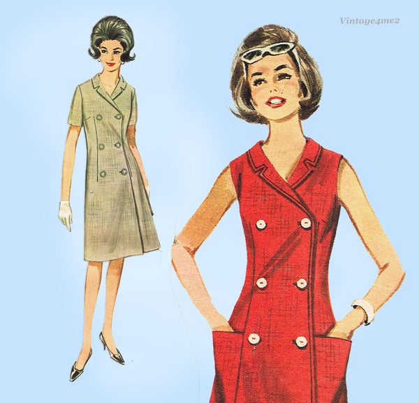 Butterick 2938: 1960s Double Breasted A-Line Sheath Dress  Vintage Sewing Pattern Uncut