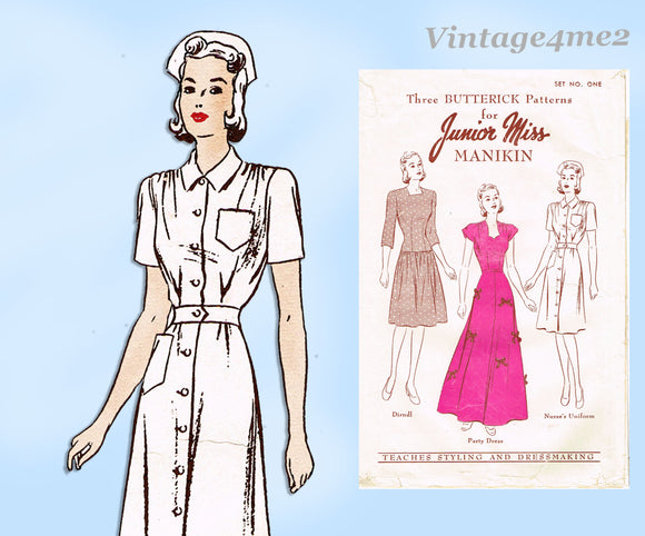 1940s Rare Uncut Vintage Butterick Manikin Doll Clothes Pattern WWII Nurses Uniform and More Set 1