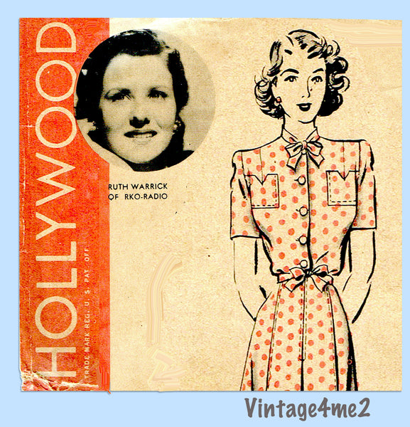 Hollywood 1026: 1940s Uncut Misses Shirtwaist Dress 34 B Vintage Sewing Pattern