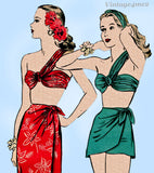 Hollywood 1581: 1940s Sexy WWII Sarong and Bra Sz 34 Bust Vintage Sewing Pattern