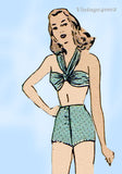 Hollywood 1581: 1940s Sexy WWII Sarong and Bra Sz 34 Bust Vintage Sewing Pattern