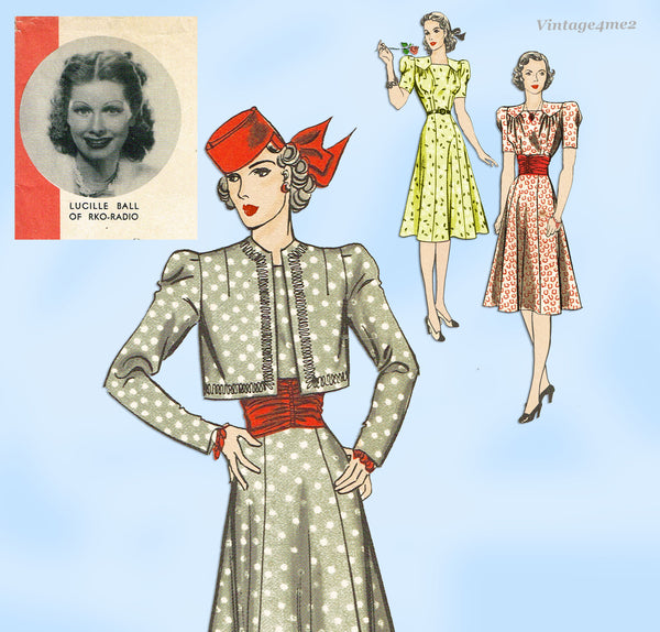 Hollywood 1964: 1940s Uncut Lucille Ball Dress Sz 34 B Vintage Sewing Pattern