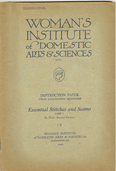 1920s Brooks Picken Woman's Institute Sewing Book 1B Essential Seams & Stitches