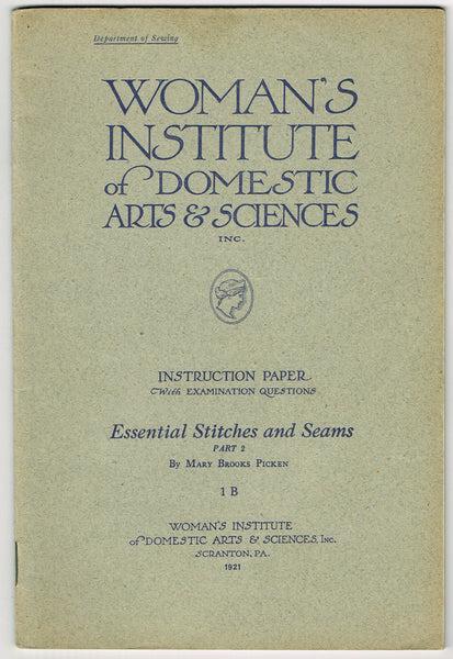 1920s Mary Brooks Picken Woman's Institute Sewing Book 1B Essential Seams & Stitches