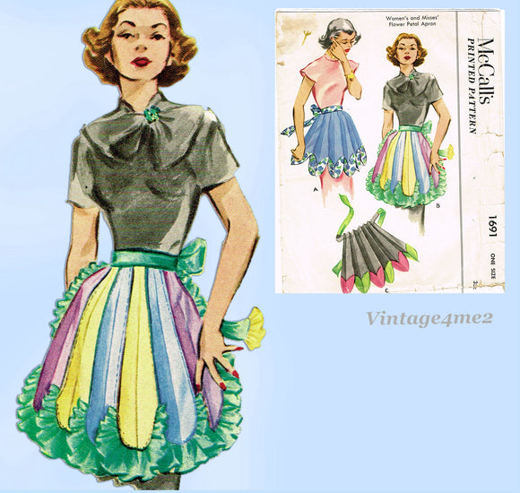 McCall 1691: 1950s Misses Uncut Flower Petal Apron Fits All Vintage Sewing Pattern