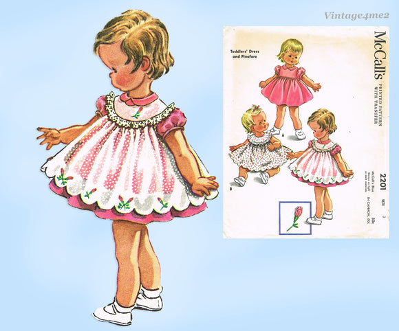 1950s Vintage McCalls Sewing Pattern 2201 Baby Girls Dress and Pinafore Sz 3 Uncut