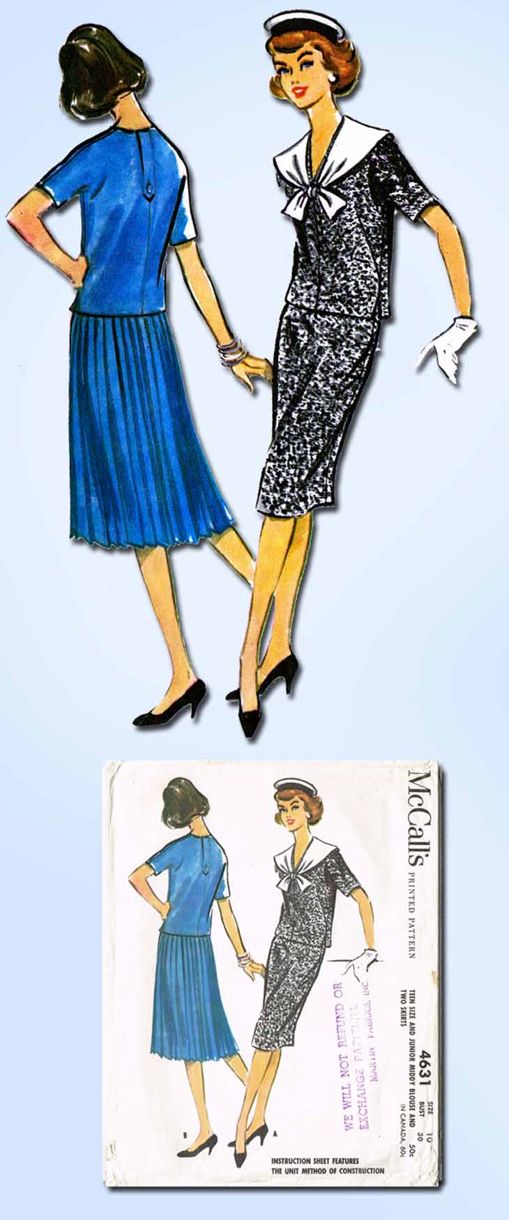 1950s Vintage McCalls Sewing Pattern 4631 Misses 2 Pc Sailor Dress Siz Vintage4me2