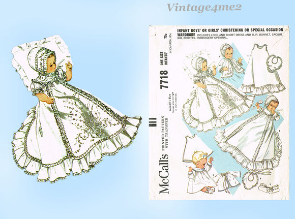 1960s Vintage McCall Sewing Pattern 7718 Old World Christening Dress  Layette