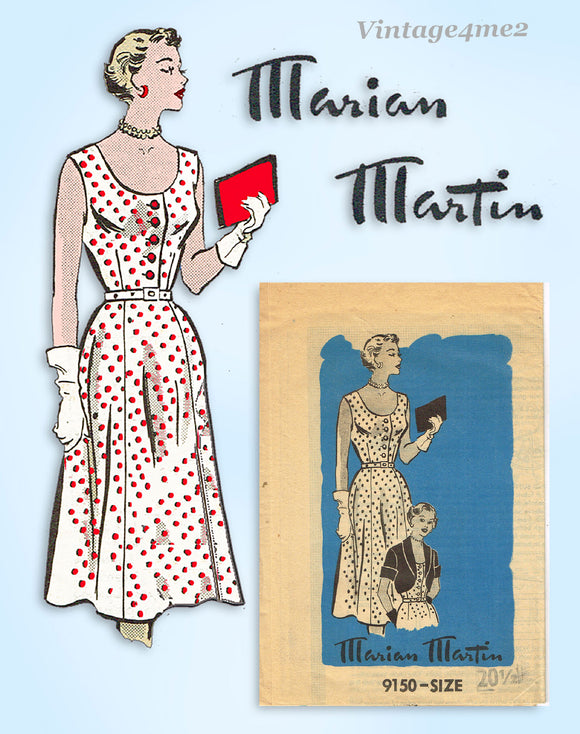 1950s Vintage Marian Martin Sewing Pattern 9150 Plus Size Sun Dress & Jacket 40B