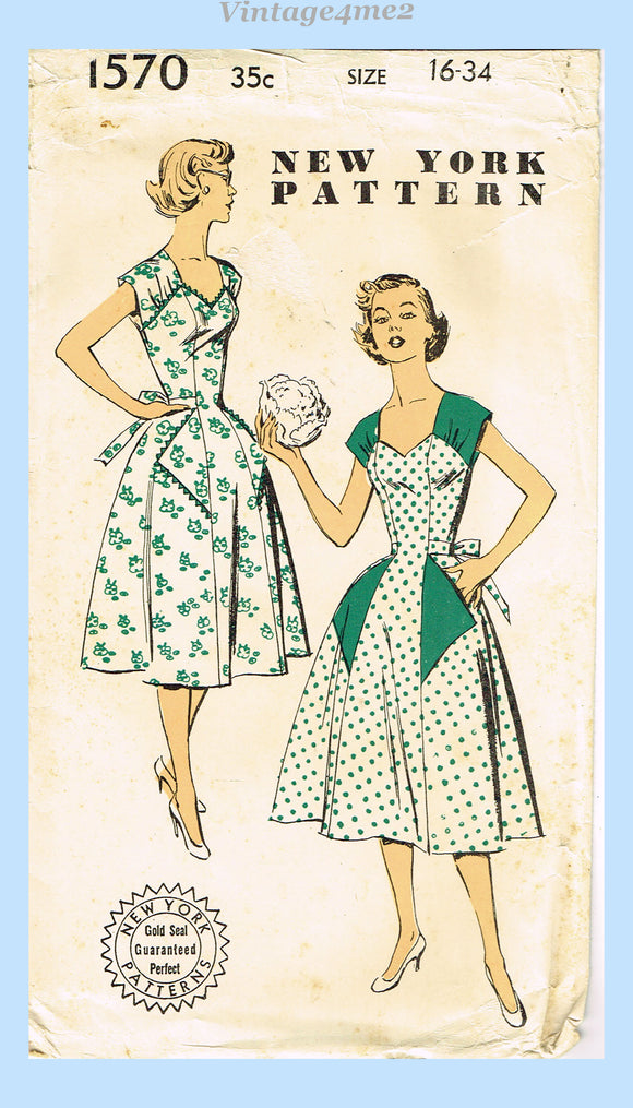 New York 1570: 1950s Uncut Misses Sun Dress Sz 34 Bust Vintage Sewing Pattern