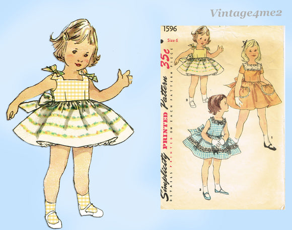 1950s Vintage Simplicity Sewing Pattern 1596 Toddler Girls Party Dress Sz 6