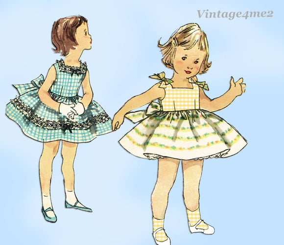 1950s Vintage Simplicity Sewing Pattern 1596 Toddler Girls Party Dress Sz 6