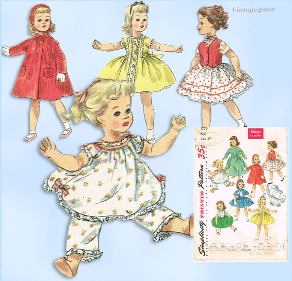 1950s Vintage Simplicity Sewing Pattern 1779 Sweet Sue Easy 31 Inch Doll Clothes