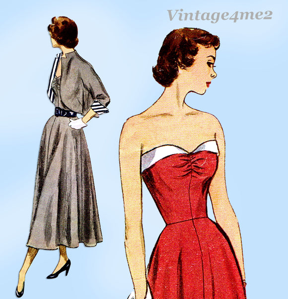 Simplicity 2817: 1940s Uncut Misses Strapless Dress Sz 36 B Vintage Sewing Pattern