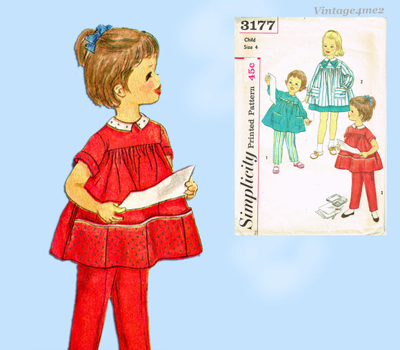 1950s Vintage Simplicity Pattern 3177 Cute Baby Girls Smock Play Outfit Size 2 or 4