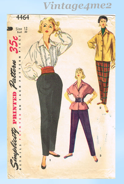 1950s Vintage Simplicity Sewing Pattern 4464 Cute Misses Blouse and Slacks