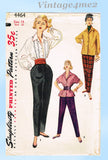 1950s Vintage Simplicity Sewing Pattern 4464 Cute Misses Blouse and Slacks