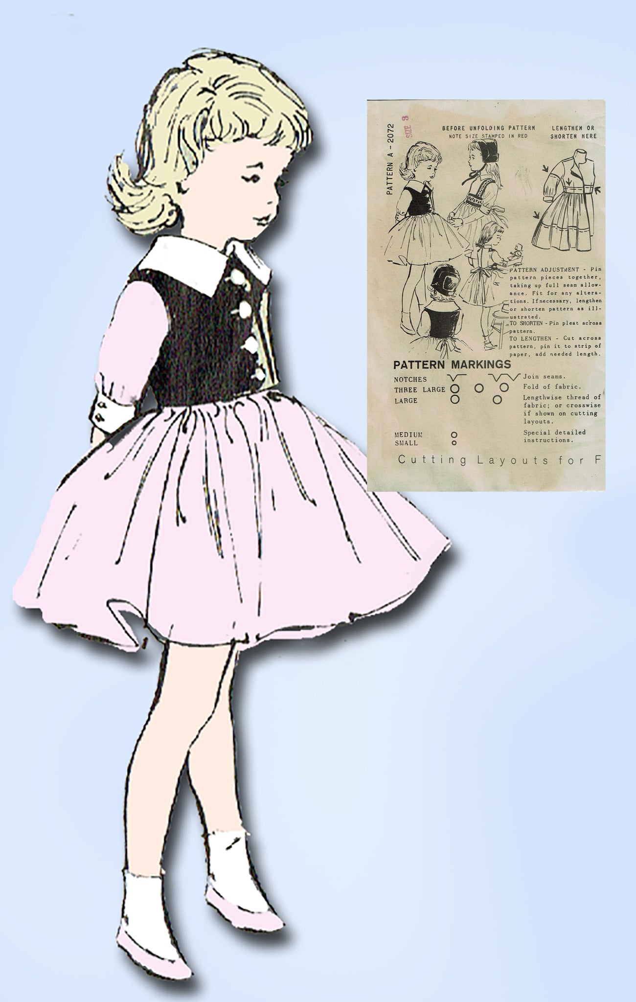 Spadea A-2072: 1950s Cute Uncut Toddler Girls Dress Sz 3 Vintage