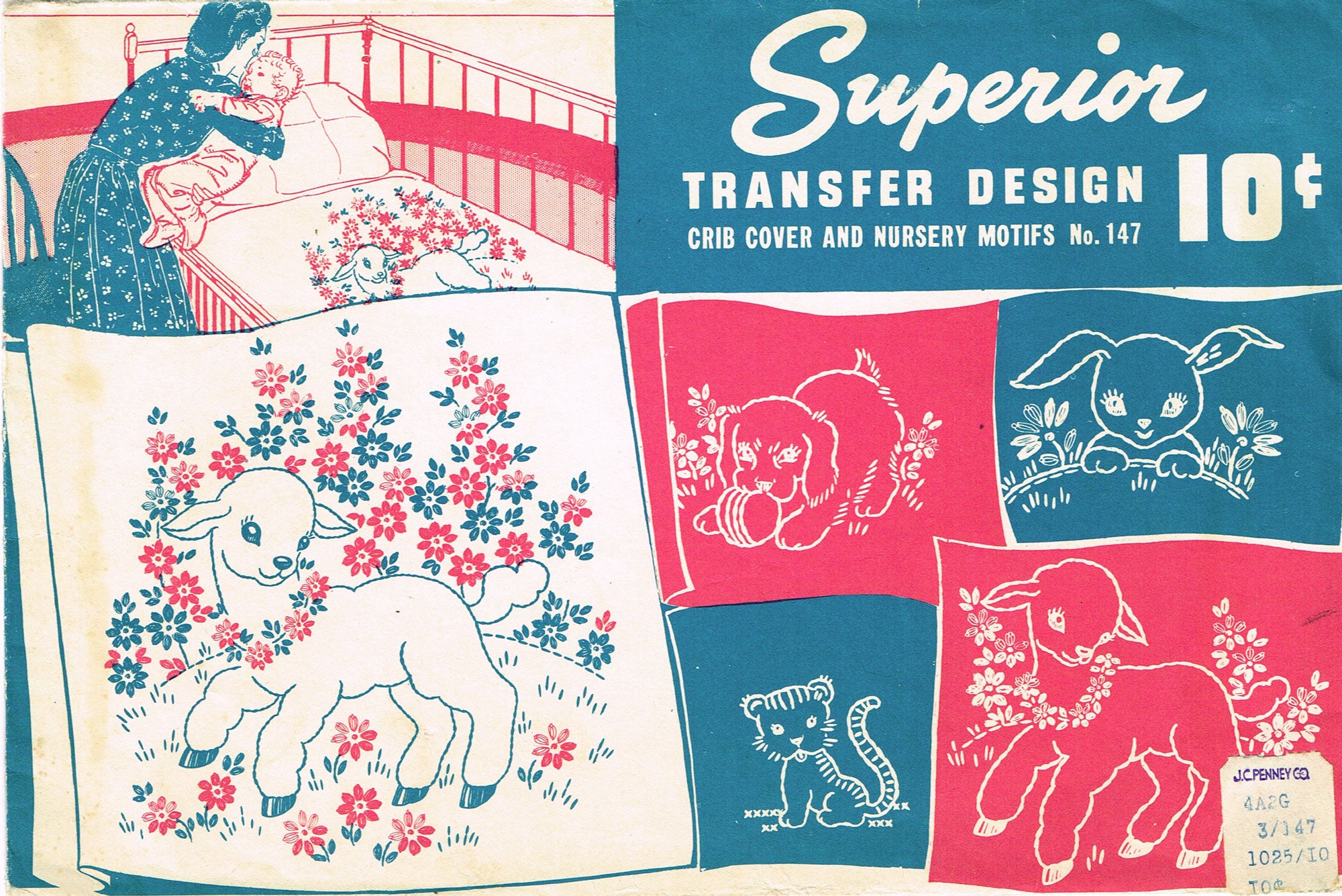 1940s Superior 147 Nursery Motifs Uncut Embroidery Transfer Crib Cover and  More Vintage4me2