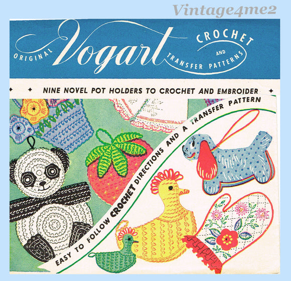 1940s Vogart 163 Transfer Potholders in Embroidery and Crochet ORIGINAL Uncut