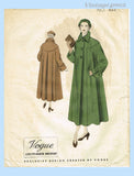 Vogue Couturier 444: 1940s Rare Designer Coat Size 36B Vintage Sewing Pattern