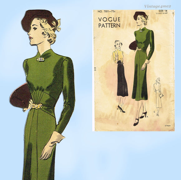 Vogue 7811: 1930s Gorgeous Afternoon Dress Sz 32 B Vintage Sewing Pattern