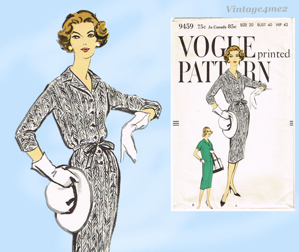 1950s Vintage Vogue Sewing Pattern 9549 Uncut Misses Slender Dress Size 40 Bust