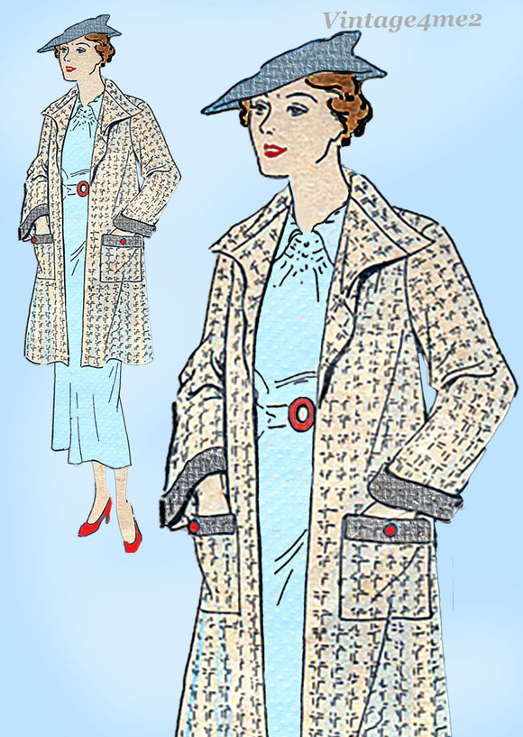 Woman's World 5771: 1930s Uncut Misses Swagger Coat 32B Vintage Sewing Pattern