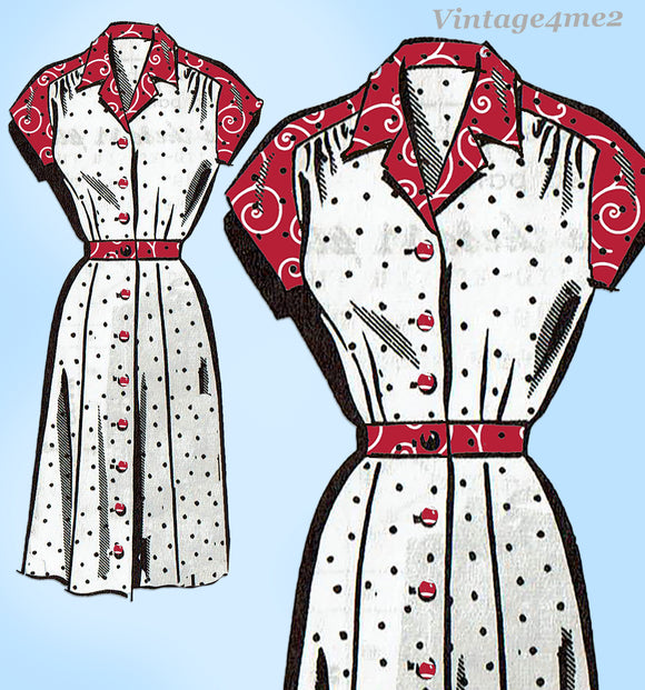 Mail Order 1379: 1940s Misses Shirtwaist Dress Sz 35 Bust Vintage Sewing Pattern