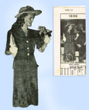 1940s Original Vintage Mail Order Pattern 1696 Uncut WWII Misses Peplum Suit 34B