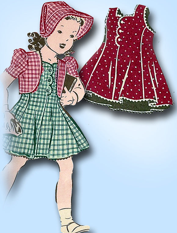 1940s Original Vintage Mail Order Pattern 1753 Toddler Girls Dress & Bolero Sz 6