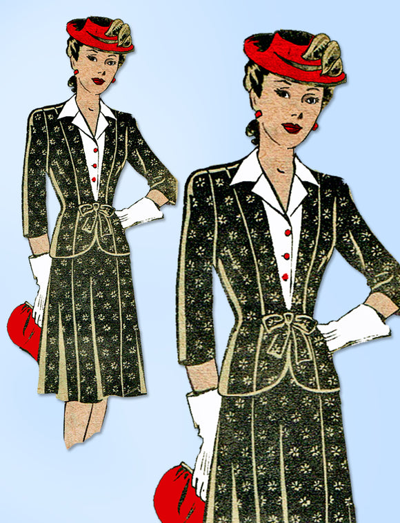 1940s Vintage Mail Order Pattern 1930 Uncut Misses WWII Suit & Dickey Sz 34 Bust