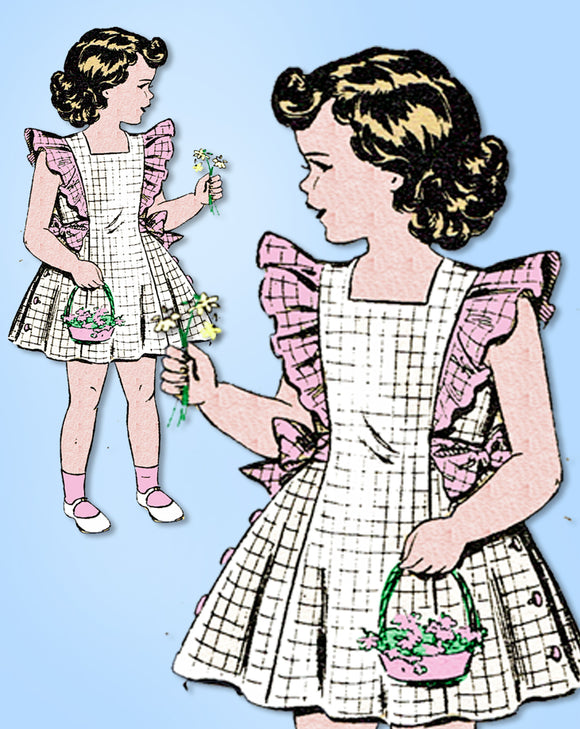 1940s Original Vintage Mail Order Pattern 2262 Toddler Girls Pinafore Dress Sz 2