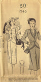 Fashion Service 2340: 1940s Uncut Misses Peplum Suit 38B Vintage Sewing Pattern