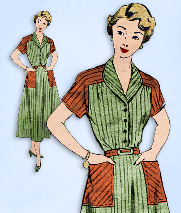 1950s Vintage Fashion Service Sewing Pattern 2549 Plus Size Shirtwaist Dress 40B