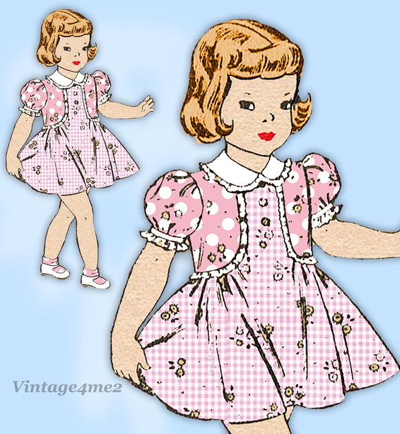 Mail Order 2616: 1940s Cute Baby Girls Dress Size 1 Vintage Sewing Pattern