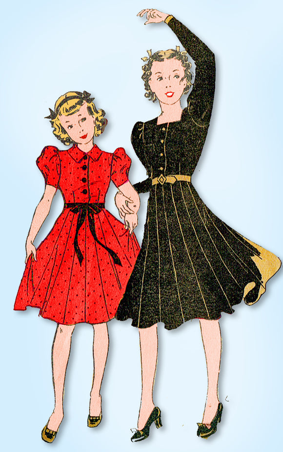 1930s Original Vintage Mail Order Pattern 2668 Girls Shirtwaist Dress Size 8 26B