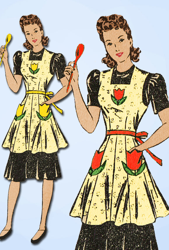 1940s Vintage Mail Order Sewing Pattern 2709 Uncut Misses Flower Apron Size SM - Vintage4me2