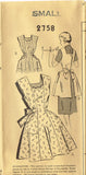 1950s Vintage Fashion Service Sewing Pattern 2758 Misses Princess Apron Sz Small