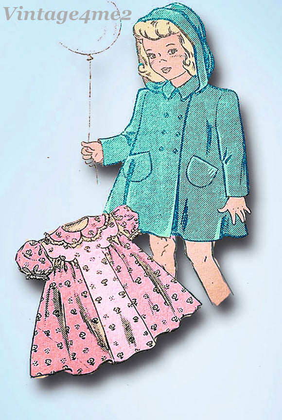 1940s Vintage Mail Order Sewing Pattern 2811 Baby Girls Dress and Coat Size 1