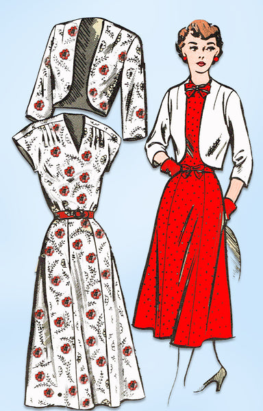 1950s Vintage Mail Order Sewing Pattern 3063 Uncut Misses Dress & Bolero Sz 35 B