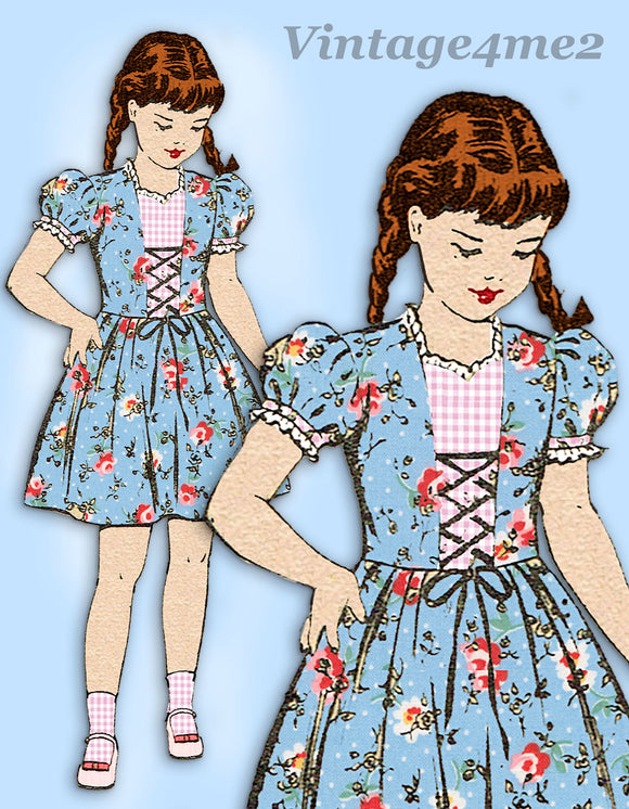 Mail Order 3077: 1940s Cute Toddler Girls Dress Size 4 Vintage Sewing Pattern