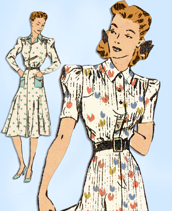 1940s Vintage Mail Order Sewing Pattern 3146 Misses WWII Shirtwaist Dress Sz 32B