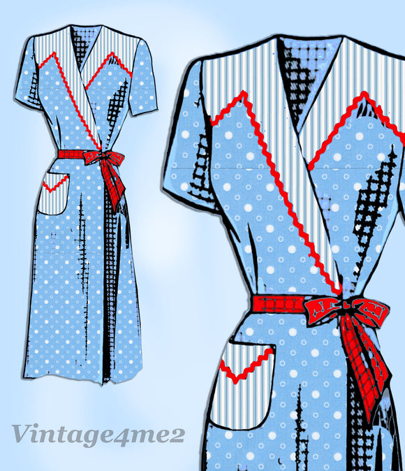 Mail Order 3178: 1940s Stunning Misses Housecoat Sz 38 B Vintage Sewing Pattern